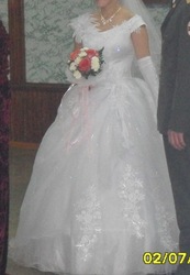 свадебное платье б/у 1 раз почти новое с блестками корсет размер 42-44